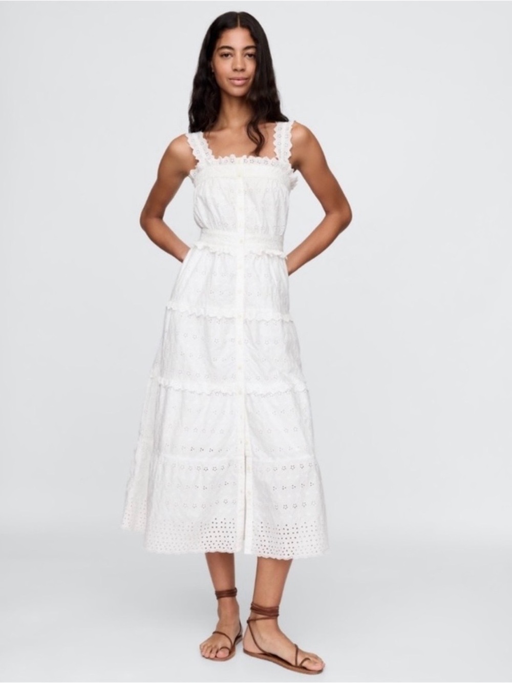 NWOT Gap x Doen White Lace Eyelet Tiered Midi Dress